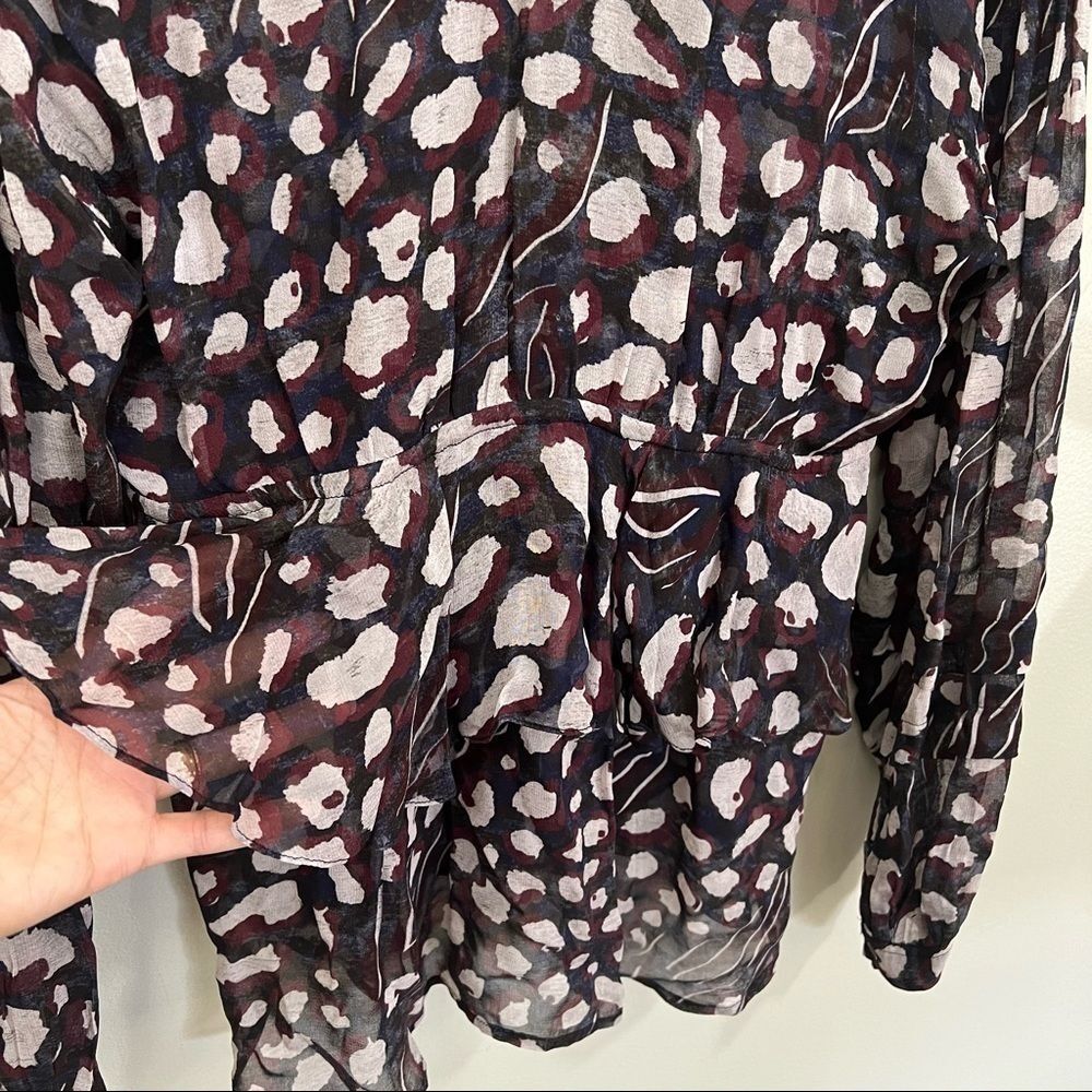IRO animal print ruffle trim Realize Blouse top v-neck sheer blouse - Picture 6 of 13